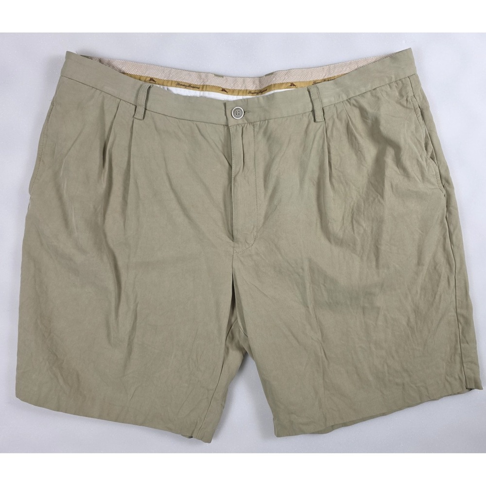 Tommy Bahama Khaki Tan 100% Silk Shorts Men's Size 42 Pleated Chinos Preppy